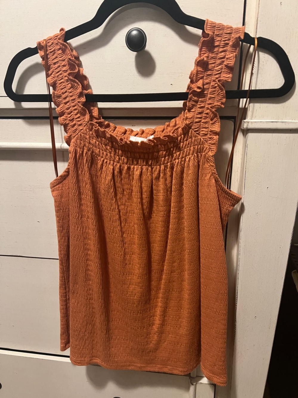 Ruffled Strap Smocked Women's Tank Top - Rust Orange